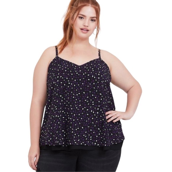 TORRID Sophie Chiffon Double Layer Swing Cami Black Purple Women's Plus Size 1 - Picture 1 of 16